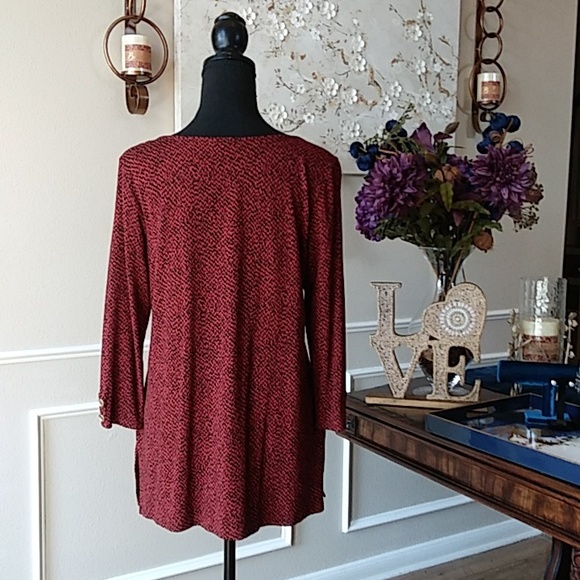 NWOT Liz Claiborne Dark Orange With Black Prints 3/4 Sleeves Tunic Top. Size S - Picture 8 of 17